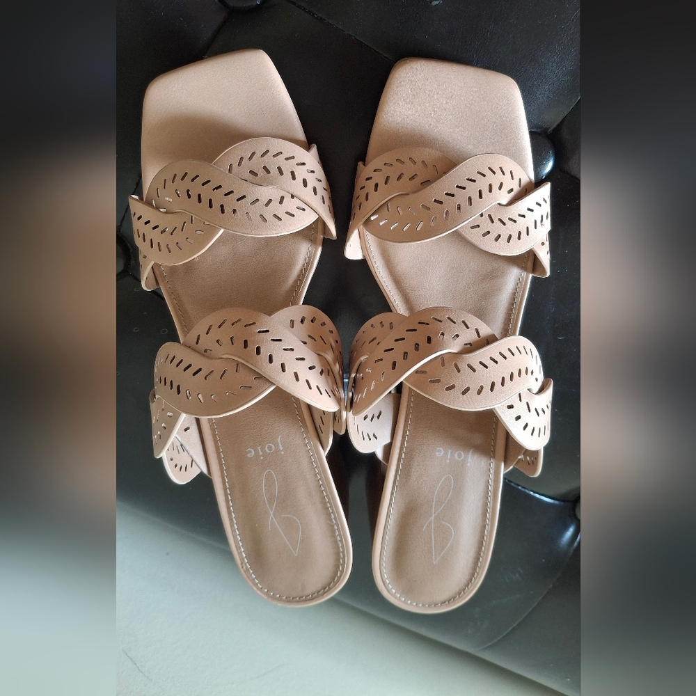 Joie Beige SOCIETY Laser Cut 2 Strap Braided Sandals Sz 9